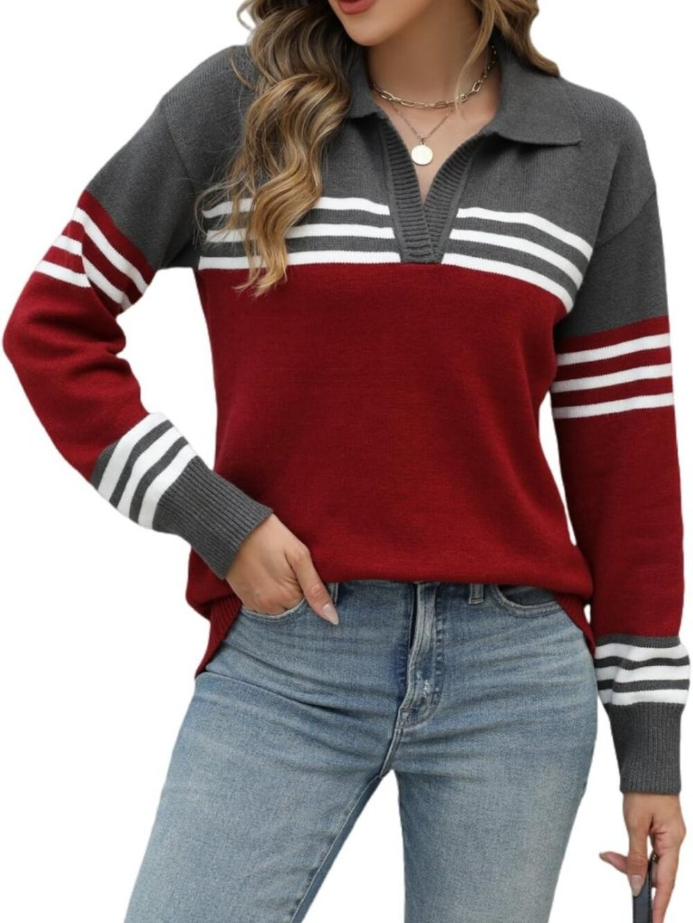 Cozy Women's Fall V-Neck Long Sleeve Sweater - Perfect for Layering & Style